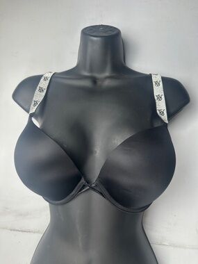 Victoria's Secret Black Molded T-Shirt Bra with White Logo Straps